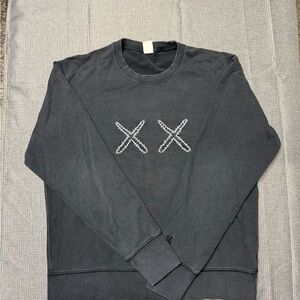 KAWS Black Crewneck Sweatshirt with White Embroidered X Motif
